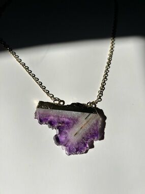 Handcrafted Purple Amethyst Slice Pendant Necklace - OOAK